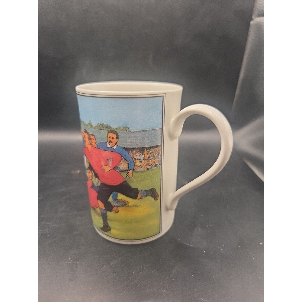 Rare Dunoon Bone China  Rugby History Mug Coffee Cup Made In England  10 oz